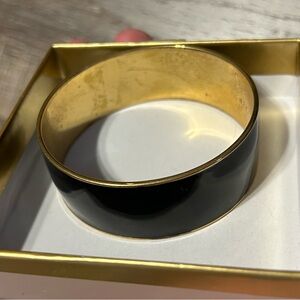 Vintage J Crew black and gold tone wide bangle bracelet.